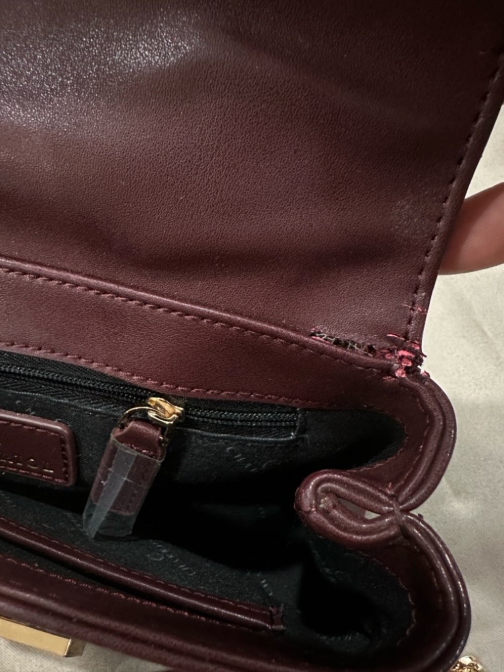 Charriol Burgundy Leather Satchel with Gold Chain Strap - Picture 8 of 15